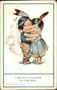 Charles Twelvetrees Cute Native American Kids Romance c1915 Postcard