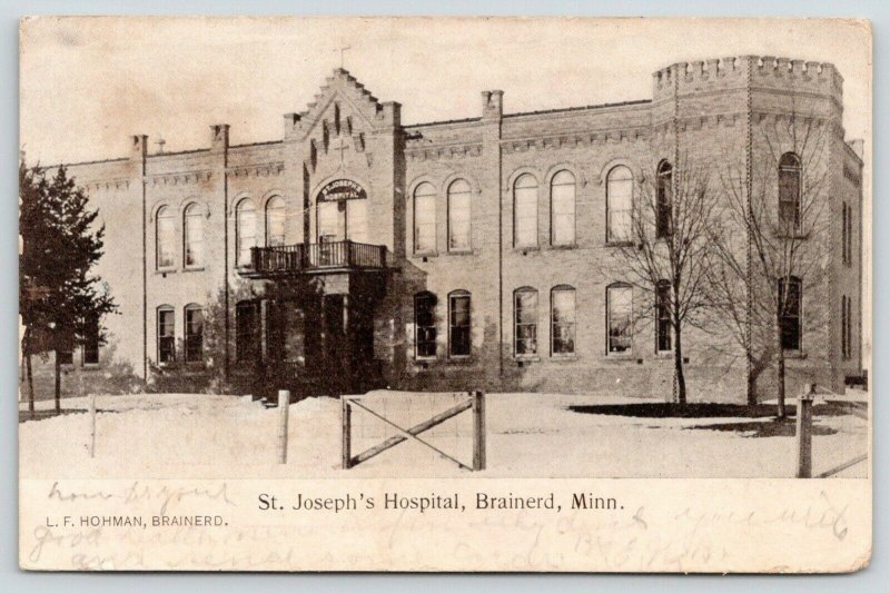 Brainerd Minnesota~St Joseph's Hospital~Bare Trees~1907 Postcard 