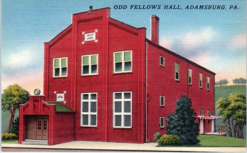 ADAMSBURG, PA Pennsylvania    ODD FELLOWS HALL  c1940s   Linen   Postcard