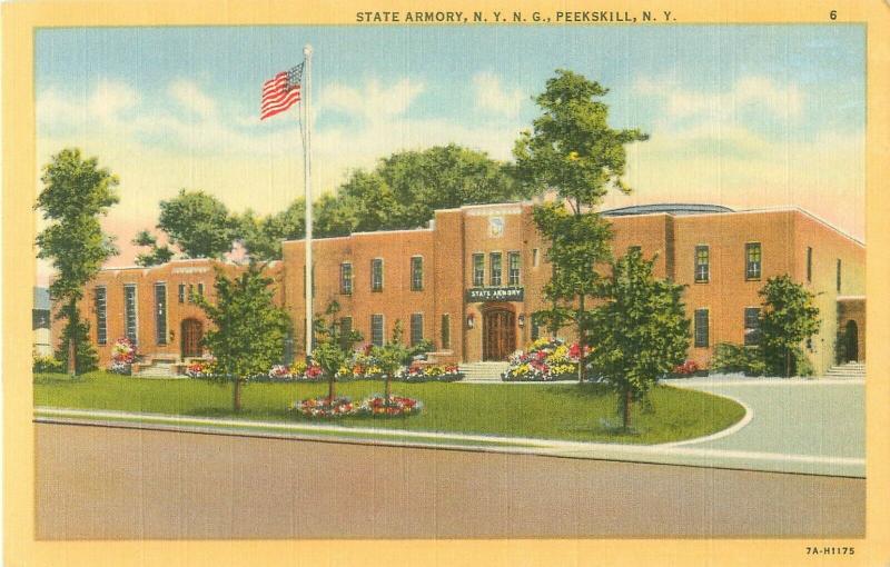 Peekskill New York NY State Armory NYNG Linen Postcard