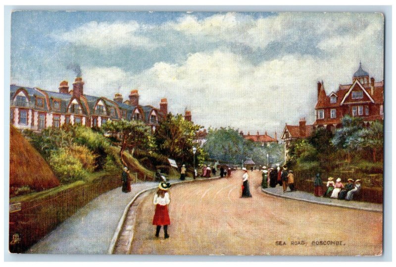 c1910 Sea Road Boscombe Dorset England Antique Oilette Tuck Art Postcard