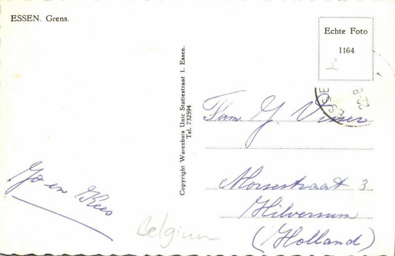 belgium, ESSEN, Grens, Belgian-Dutch Border (1950s) RPPC