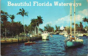 USA Boats Along Winding Waterways Florida Chrome Postcard 03.47