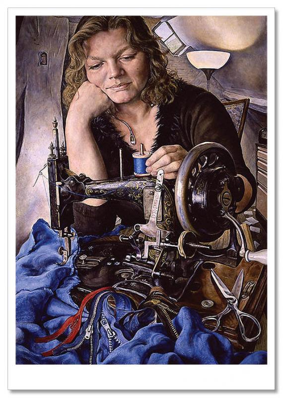 SEW ART~ SEWING Machine WOMAN Spool Zipper Lamp dressmaker Modern Postcard