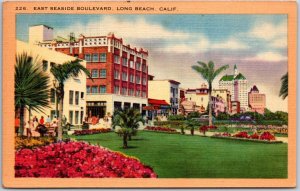 Long Beach CA-California, East Seaside Boulevard Flower-Strewn Parks, Postcard