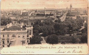 White House Grounds & Penn Avenue Washington DC Vintage Postcard C083