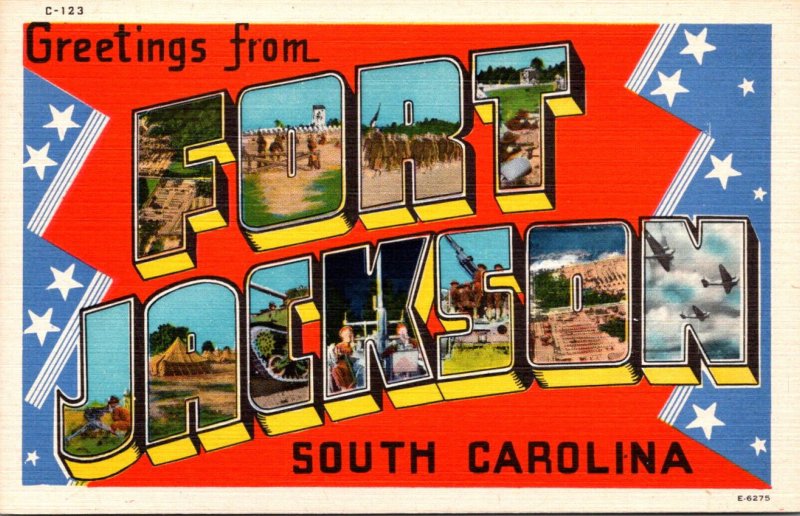 South Carolina Greetings From Fort Jackson Large Letter Linen