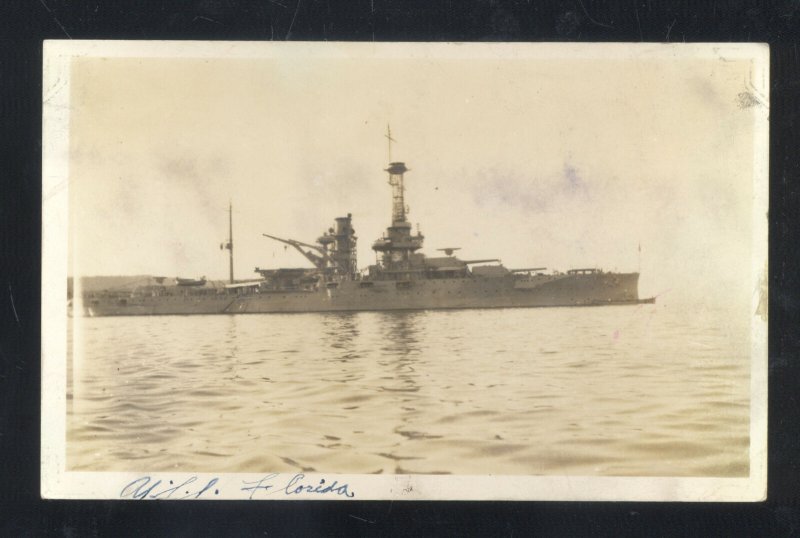 REAL PHOTO US NAVY BATTLESHIP USS FLORIDA MILITARY BOAT REAL PHOTO POSTCARD