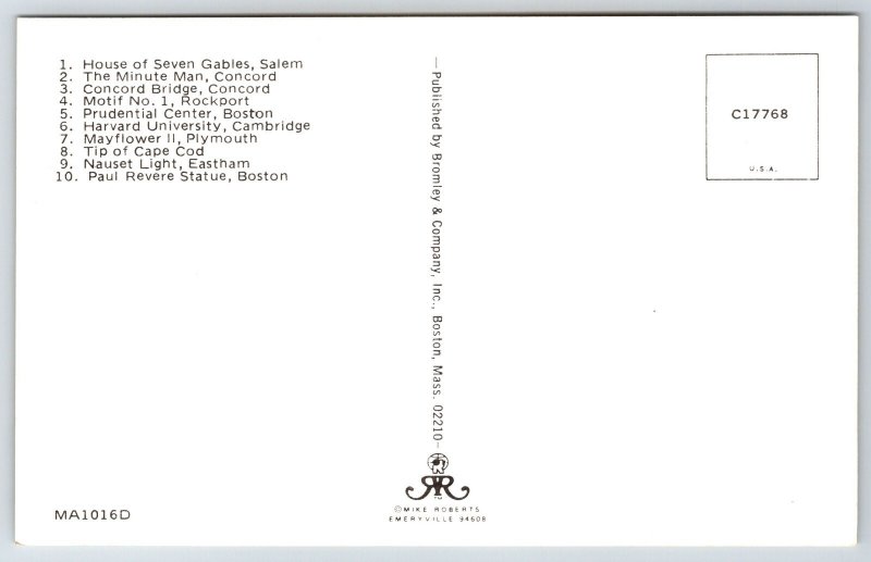 State Map~Greetings From Massachusetts~Cape Cod~Worcester~Salem~Vtg Postcard