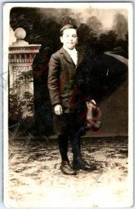 ID'd c1910s Handsome Young Man Boy w/ Hat RPPC Photo Lyman Laude Guthrie A158