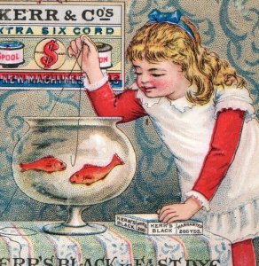 1880s Kerr & Co.'s Spool Cotton Girl Goldfish Bowl Fish Hook P208