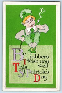 Gibson Postcard  St. Patrick's Day Boy Smoking Pipe Little Falls Minnesota MN