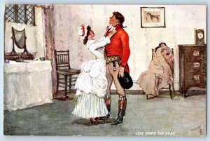 Bavaria Germany Postcard Lady Fixing Necktie Making Love c1910 Oilette Tuck Art