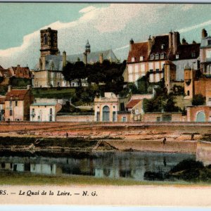 c1910s Nevers, France Loire River Quay Medieval Tower Church Houses Arches A360