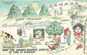 Canada Map Attractions comic humor 1911 artist impression Postcard 22-4907