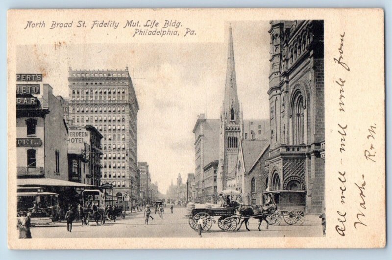 Philadelphia Pennsylvania PA Postcard North Broad Fidelity Mut Life Bldg. c1905