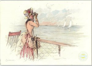 1880s Lovely Lady Nautical Sailboat Harbor Scene ONT Clarks Thread Trade Card &N