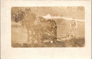 Vintage RPPC Postcard 1914 Farmer Plowing the Land Oregon Divided Back USED