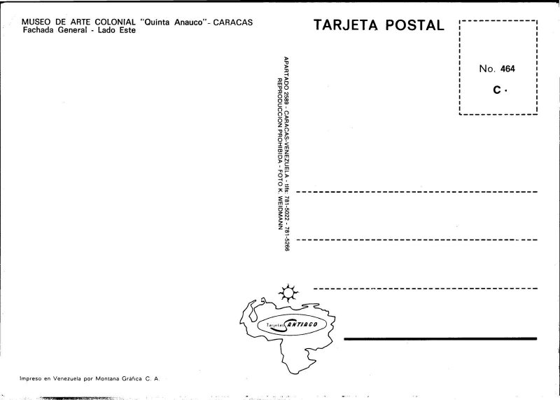 Postcard Venezuela Caracas Colonial Art Museum  east fa�ade