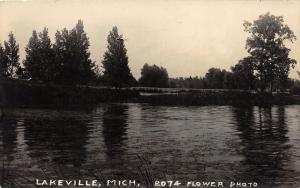 Lakeville Michigan~Overlooking the Lake~Waterlilies~1920s Flower Photo 2074 RPPC
