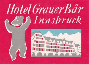 Austria Innsbruck Hotel Grauer Baer Vintage Luggage Label sk3250.1