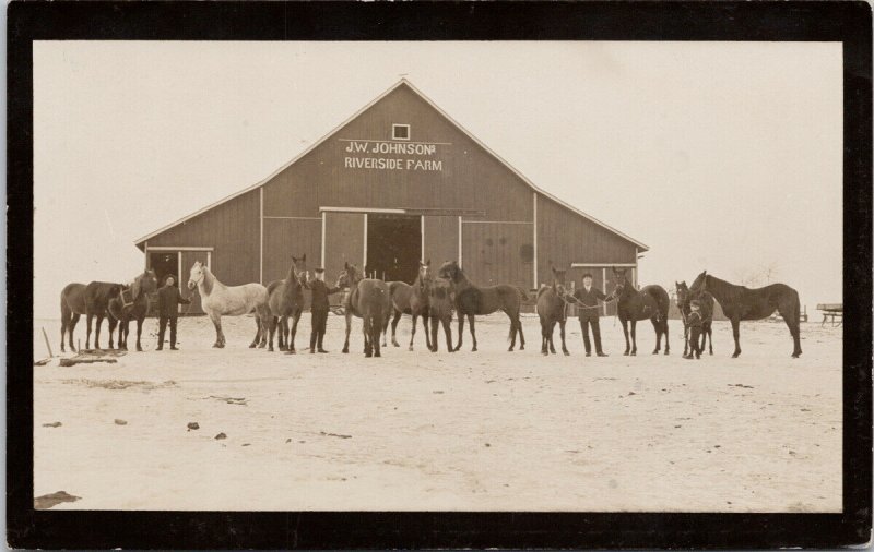 JW Johnson Riverside Farm MI Michigan People Horses Stable Barn Postcard E88 
