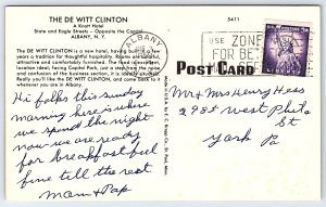 1958 Hotel De Witt Clinton State & Eagle Streets Albany New York Posted Postcard