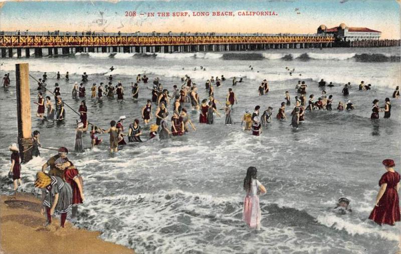 California Long Beach  Bathers at beach  In the surf