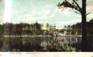 Vintage Postcard 1910's Gould Bridge River Building in Background Lakewood NJ