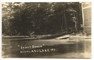 Highland Lake ME Sandy Beach Boats RPPC Real Photo Postcard