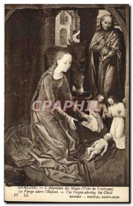 Old Postcard Memling L & # 39Adoration The Magi Virgin Adore the & # 39Enfant...