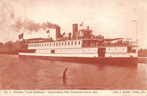 Lorewood Grove Delaware Steamer Lord Baltimore Approaching Pier, PC U18060