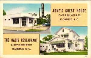 Florence, SC South Carolina JONES GUEST HOUSE MOTEL & OASIS RESTAURANT Postcard