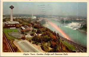 New York Niagara Falls Skylon Tower Rainbow Bridge and American Falls 1975