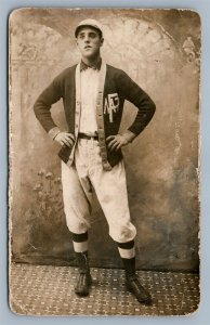 YOUNG MAN in PRIVATE COLLEGE UNIFORM ANTIQUE REAL PHOTO POSTCARD RPPC 