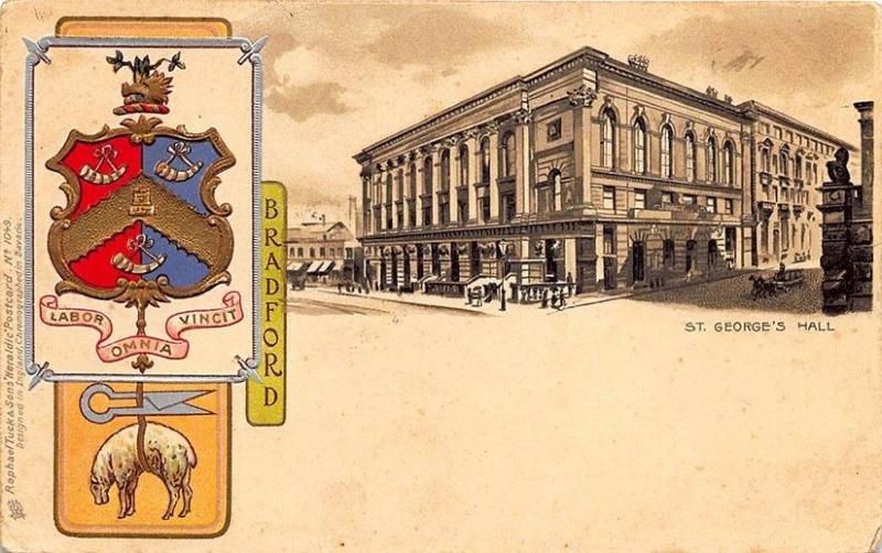 Heraldic Bradford St George's Hall Raphael Tuck Postcard