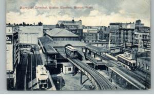 BOSTON MA Elevated Railroad Trolley Cars c1910 Postcard