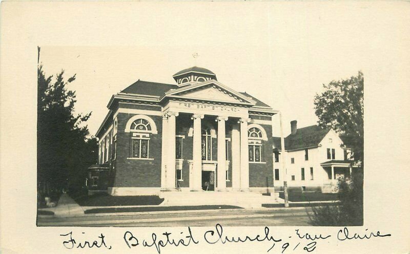 Eau Claire Wisconsin 1st Baptist Church 1912 RPPC Photo Postcard 20-6845