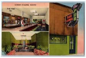 Coeur D' Alene Idaho ID Postcard Pub Bar Lounge Multiview c1940 Vintage Antique