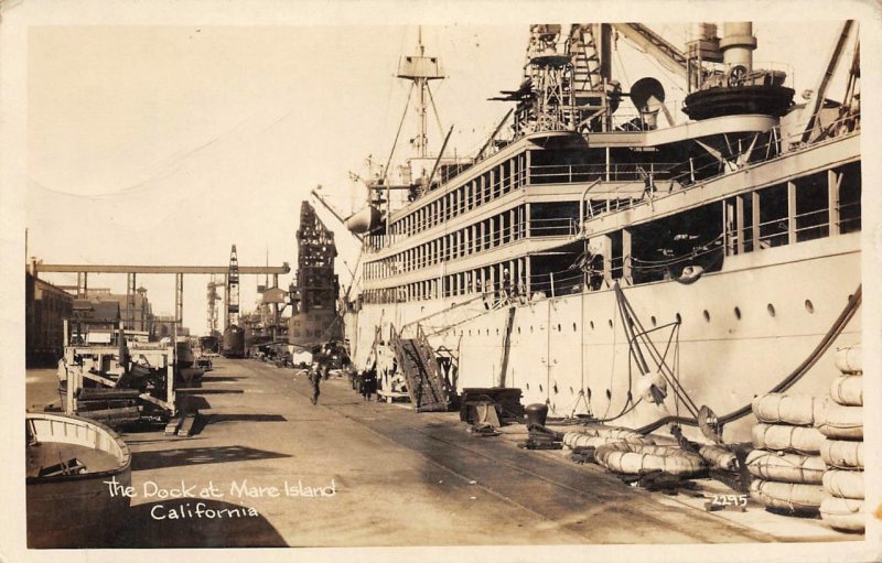 RPPC The Dock at Mare Island, Vallejo, California 1929 Vintage Postcard 