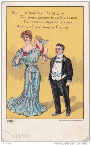 VALENTINE´S DAY; Cupid persuading tall woman to dance with short rich man, P...