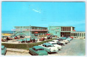 1958 OCEAN PARK MOTEL OCEAN CITY MD CLASSIC CARS TURQUOISE BUILDING POSTCARD