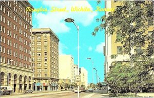 Douglas Street Wichita Kansas Vintage Postcard Standard View Card Old Cars Signs