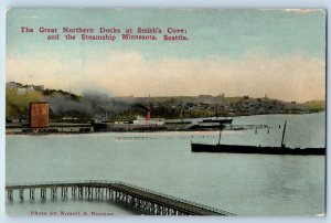 Seattle Washington WA Postcard Great Northern Docks Smiths Cove Steamship 1910