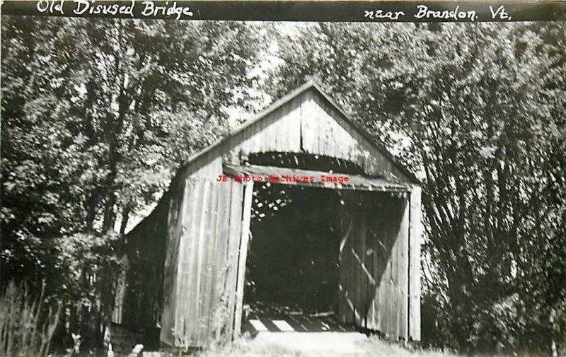 VT, Brandon, Vermont, RPPC, Covered Wood Bridge, H.B. Rood Photo 