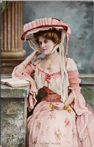 Miss Decima Moore Actress Celebrity Pink Dress Bonnet Bassano TUCK Postcard H29