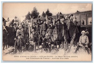 Winter Savoie Aix-Les-Bains Scouts of France Postcard Arrival of a Train c1910