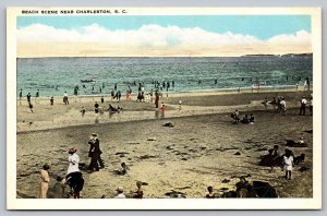 Postcard Beach Scene Near Charleston South Carolina SC Shore Bathers Ocean c1915