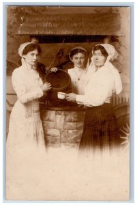 Minneapolis MN Postcard RPPC Photo Pretty Womens With Bucket c1910's Antique