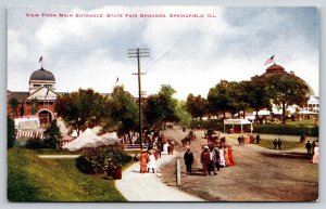 Springfield Illinois~State Fair Grounds~Main Entrance View~People~Flag~c1910 PC